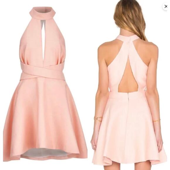 C/MEO Collective Women's M peach New Here Halter Cutout Fit & Flare mini dress - Picture 1 of 9